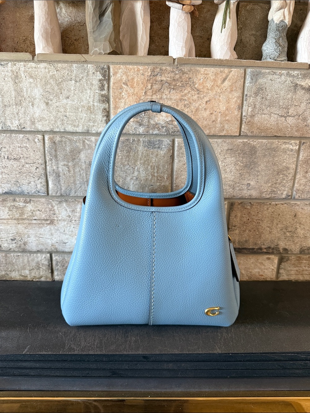 Coach Lana Light Blue Pebble Leather Shoulder Bag